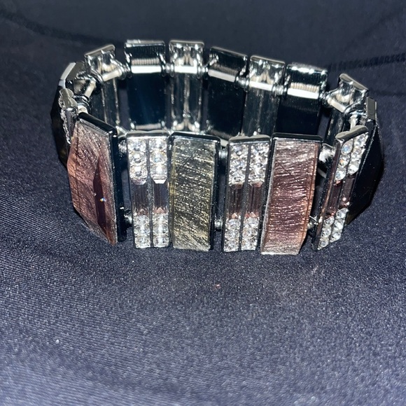 Silver stretch bracelet with rhinestones and multicolor stones in between - Picture 1 of 7
